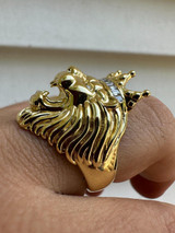 HarlemBling Lion W. Moissanite Baguette Crown 3D Mens Ring - 14k Gold Over Real 925 Silver 