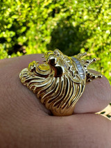 HarlemBling Lion W. Moissanite Baguette Crown 3D Mens Ring - 14k Gold Over Real 925 Silver 