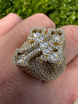 HarlemBling 6.5ct MOISSANITE Iced Real Baguette Cross Shaped Ring 14k Gold Over 925 Silver 
