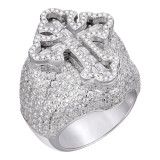 HarlemBling MOISSANITE Gothic Tupac Cross Baguette Iced Out Ring - 925 Silver 