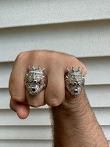 HarlemBling Lion W. Moissanite Baguette Crown 3D Mens Ring - Real Solid 925 Sterling Silver 