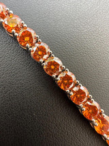  Real Iced Orange MOISSANITE 5mm Tennis Bracelet 925 Silver Pass Diamond Test 