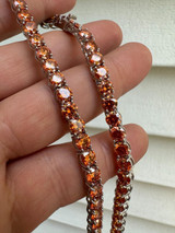 Italiano Silver, Inc. Real Orange MOISSANITE 5mm Tennis Chain 925 Silver Iced Necklace Pass Tester 