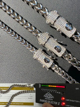 HarlemBling Iced MOISSANITE Clasp Stainless Steel & 925 Silver Franco Chain Necklace 4-6mm 