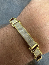 Italiano Silver, Inc. Mens Custom Made Cuff Bracelet Solid 14k Gold Plated 925 Silver 12mm Thick CZ 
