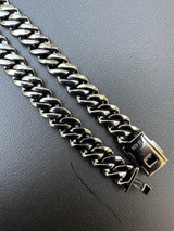 HarlemBling BLACK MOISSANITE 8mm Real Miami Cuban Link Prong Chain Iced Black Rhodium Over 925 Silver Necklace 