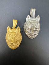 HarlemBling Real Solid 925 Sterling Silver / 14k Gold Wolf Head High Detailed Pendant Matte 