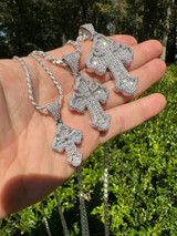 Hip Hop MOISSANITE 2Pac Gothic Cross Pendant Iced Baguette Necklace Real 925 Silver - 3 Sizes 