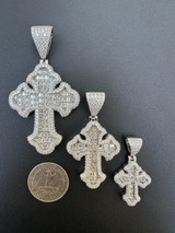 Hip Hop MOISSANITE 2Pac Gothic Cross Pendant Iced Baguette Necklace Real 925 Silver - 3 Sizes 