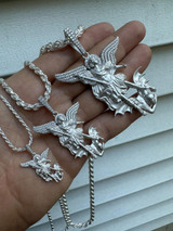 Hip Hop Real MOISSANITE Saint St Michael Slaying Dragon Pendant 925 Silver Necklace Iced 