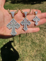 Hip Hop MOISSANITE Gothic Tupac Cross Pendant Iced Baguette Necklace 14k Gold Vermeil 925 Silver 