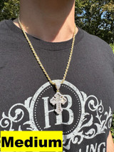 Hip Hop MOISSANITE Gothic Tupac Cross Pendant Iced Baguette Necklace 14k Gold Vermeil 925 Silver 