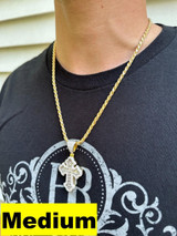 Hip Hop MOISSANITE Gothic Tupac Cross Pendant Iced Baguette Necklace 14k Gold Vermeil 925 Silver 