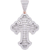 HarlemBling MOISSANITE Gothic Tupac Cross Pendant Baguette Necklace Rose Gold Plated 925 Silver 