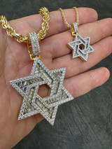 Hip Hop Moissanite Star Of David Pendant Iced Necklace Silver 14k Gold Plated 925 Silver 