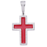 HarlemBling MOISSANITE Cross Pendant Iced Necklace Blood Red Enamel Real 925 Silver 3 Sizes 