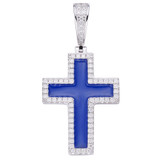 HarlemBling MOISSANITE Cross Pendant Iced Necklace Navy Blue Enamel Real 925 Silver 3 Sizes 