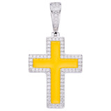 HarlemBling MOISSANITE Cross Pendant Iced Necklace Yellow Enamel Real 925 Silver 3 Sizes 