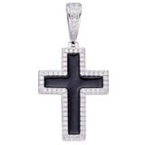 HarlemBling MOISSANITE Cross Pendant Iced Necklace Black Enamel Real 925 Silver 3 Sizes 