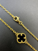 HarlemBling Real Clover Black Onyx 14-24" Necklace Or Bracelet 14k Gold Vermeil 925 Silver 