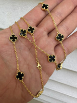 HarlemBling Real Clover Black Onyx 14-24" Necklace Or Bracelet 14k Gold Vermeil 925 Silver 
