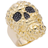 HarlemBling Gold Nugget Death Skull Ring Mens 14k Plated 925 Silver Real Black MOISSANITE 