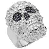 HarlemBling HEAVY Nugget Death Skull Ring Mens Real Solid 925 Silver Real Black MOISSANITE 