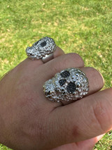 Italiano Silver, Inc. HEAVY Nugget Death Skull Ring Mens Real Solid 925 Silver Real Black MOISSANITE 