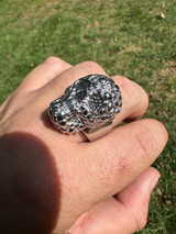 Italiano Silver, Inc. HEAVY Nugget Death Skull Ring Mens Real Solid 925 Silver Real Black MOISSANITE 