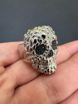 Italiano Silver, Inc. HEAVY Nugget Death Skull Ring Mens Real Solid 925 Silver Real Black MOISSANITE 