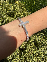 HarlemBling Real Solid 925 Silver Iced CZ Cross Shape Tennis Bracelet Mens Ladies Hip Hop 