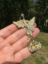 Hip Hop MOISSANITE Real Solid 10k Gold Saint Michael Slaying Dragon Pendant - 3 Sizes 