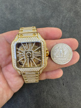 Hip Hop Real Mens MOISSANITE 14k Gold Watch Iced Automatic Movement Hip Hop Skeleton 