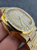 Hip Hop Real Mens Baguette 14k Gold Real MOISSANITE Watch Iced Automatic Movement HipHop 