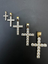 HarlemBling Real MOISSANITE Solid 10k Yellow Gold Iced Tennis Cross Pendant Necklace 5 Sizes 