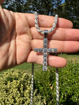 HarlemBling Real MOISSANITE Solid 10k White Gold Iced Tennis Cross Pendant Necklace 5 Sizes 