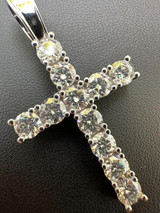 HarlemBling Real MOISSANITE Solid 10k White Gold Iced Tennis Cross Pendant Necklace 5 Sizes 