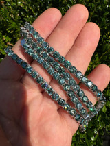 Italiano Silver, Inc. Green Tiffany Blue MOISSANITE 5mm Tennis Chain 925 Silver Iced Necklace Pass Tester 