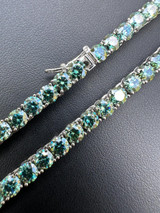 Italiano Silver, Inc. Green Tiffany Blue MOISSANITE 5mm Tennis Chain 925 Silver Iced Necklace Pass Tester 