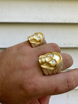 Italiano Silver, Inc. MOISSANITE Iced HEAVY Death Skull Ring Matte Real 14k Gold Over 925 Silver 
