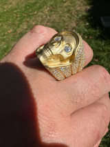 Italiano Silver, Inc. MOISSANITE Iced HEAVY Death Skull Ring Matte Real 14k Gold Over 925 Silver 