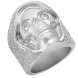 HarlemBling MOISSANITE Iced HEAVY Death Skull Ring Mens Real Solid Matte Finish 925 Silver 
