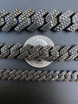 HarlemBling MOISSANITE Real Miami Cuban Link Prong Bracelet Black Rhodium Solid 925 Silver 