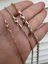 HarlemBling Solid 14k Rose Gold Men's Women's Real Rope Chain Necklace 1.5mm-4mm 