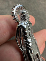  3D Real Solid 925 Silver Saint St Lazarus Necklace Pendant Plain San Lazaro 