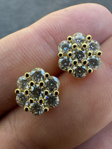 HarlemBling Moissanite Studs Iced Cluster Flower Set Earrings Real 14k Gold Over 925 Silver 