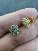 HarlemBling Moissanite Studs Iced Cluster Flower Set Earrings Real 14k Gold Over 925 Silver 