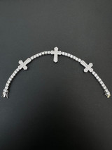 HarlemBling Moissanite Iced Cross Shape Tennis Bracelet Mens Ladies Hip Hop Real 925 Silver 