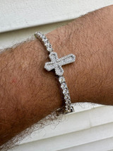 HarlemBling Moissanite Iced Cross Shape Tennis Bracelet Mens Ladies Hip Hop Real 925 Silver 