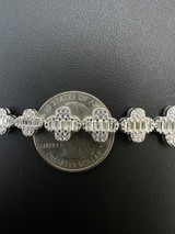 HarlemBling Real MOISSANITE 925 Silver 12mm Iced Baguette Clover Graduated Tennis Bracelet 